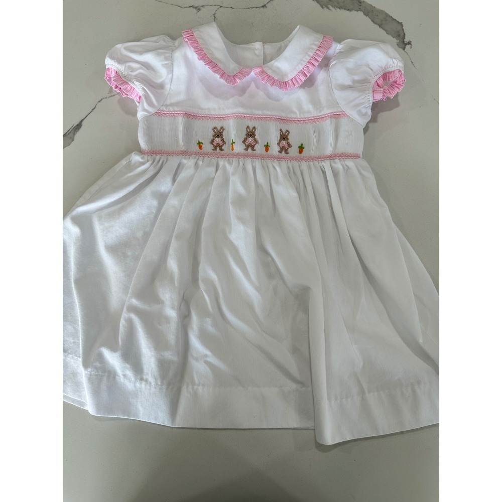 Stitchy Fish Girls White Smocked Easter Bunny Dress Pink Gingham Size 5